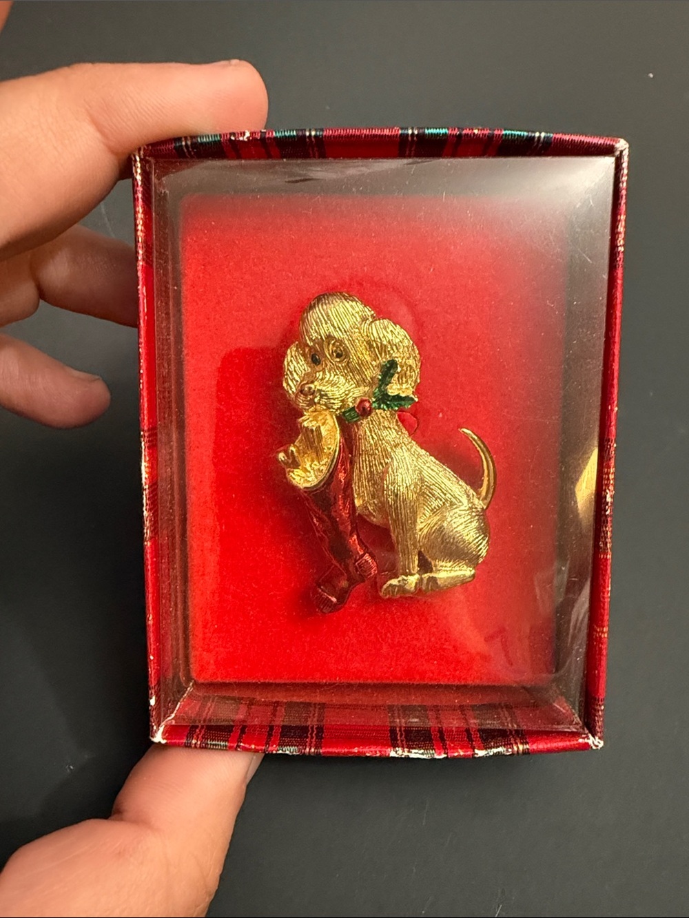 Vintage Gerry’s Puppy Brooch with Red and Green Accents